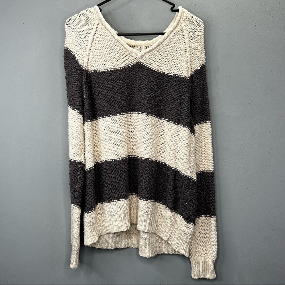 LA Hearts Sweater V-Neck Cream Off-White & Gray Grey Long Medium 100% Cotton